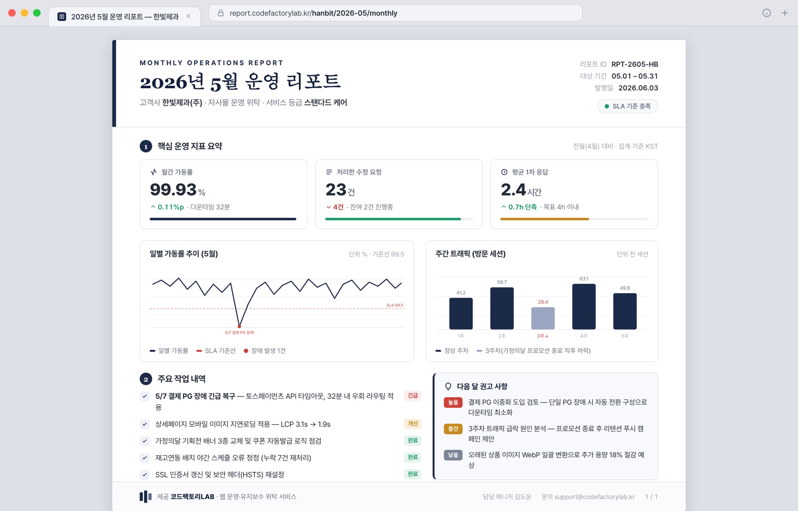 월간 운영 리포트