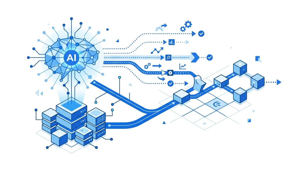 AI 에이전트와 데이터베이스가 연동되어 작업을 처리하는 추상적인 개념도